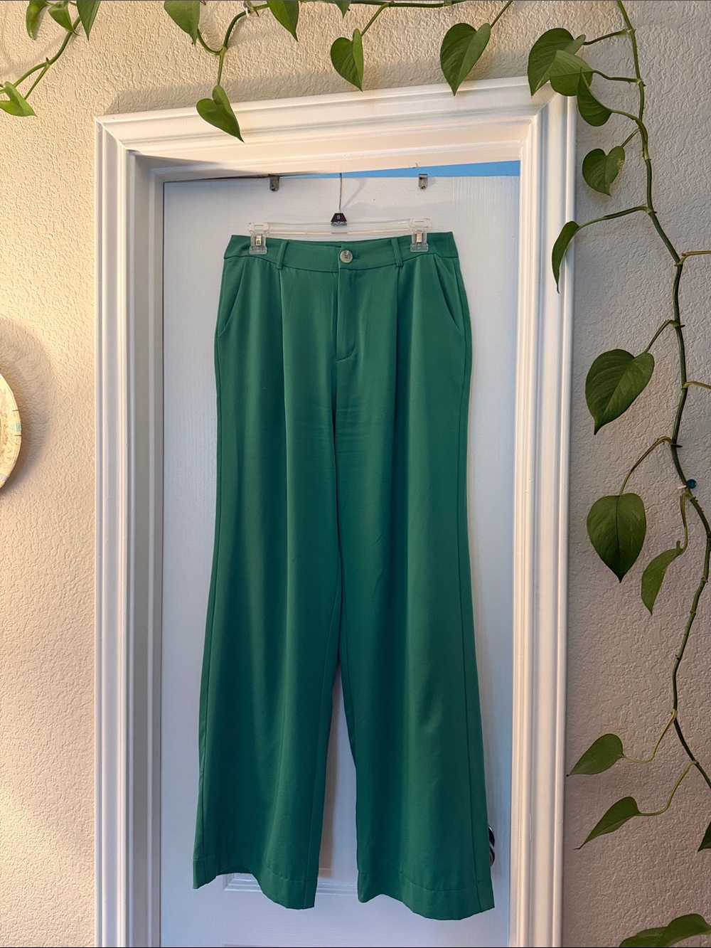 Cotton Candy Emerald Green Wide-Leg Dress Pants
